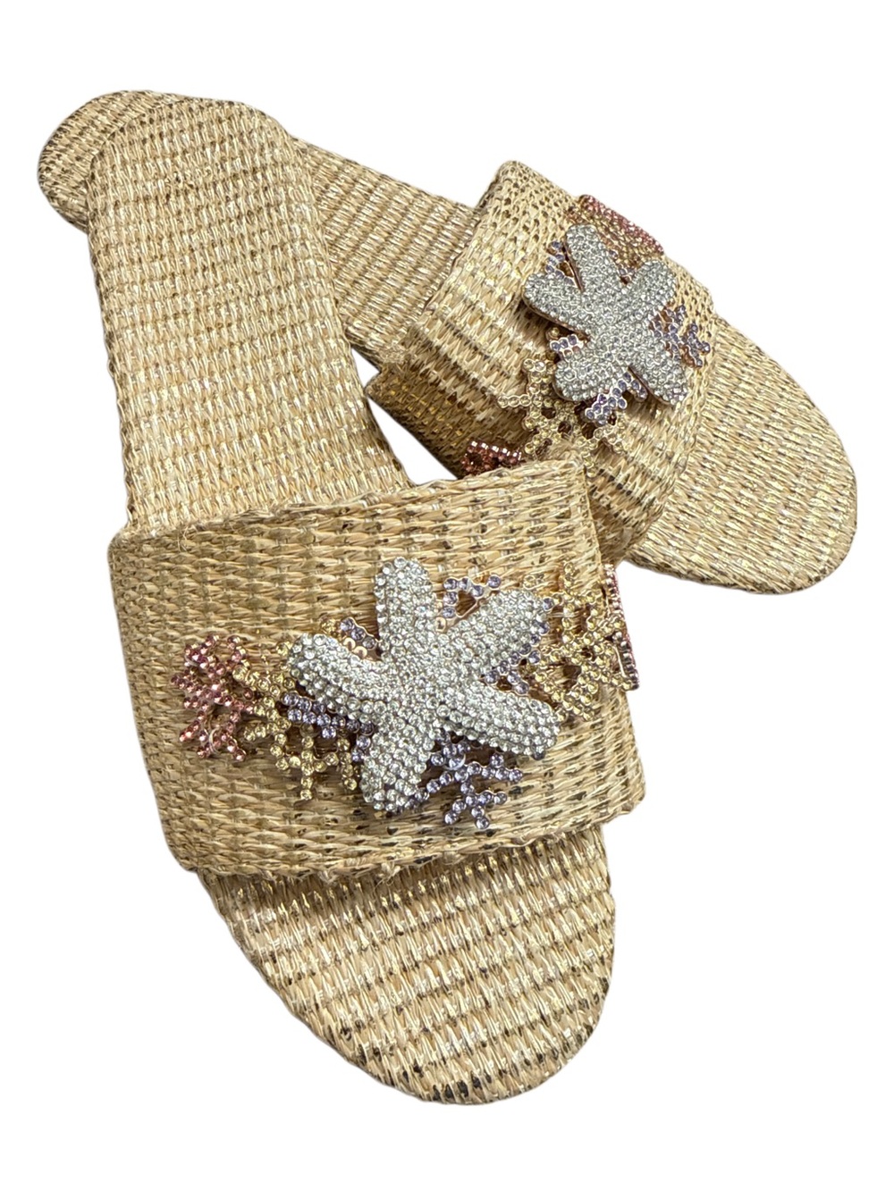 GOLD STRAW SLIDES NWOT